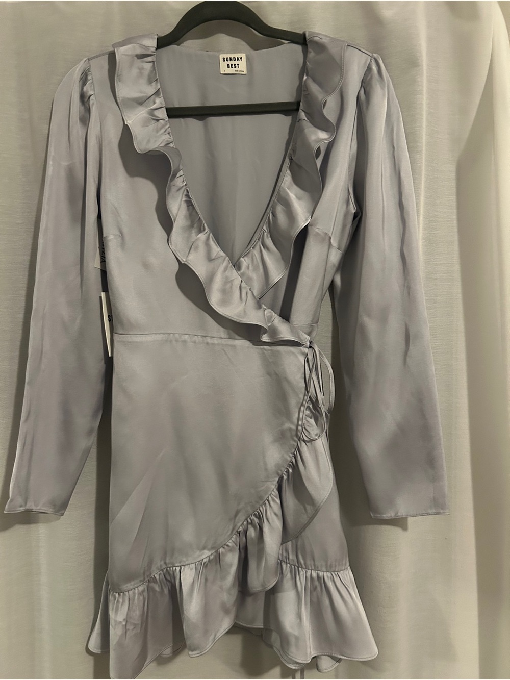Aritzia Sunday Best Pale Lilac Ruffle Wrap Mini Dress